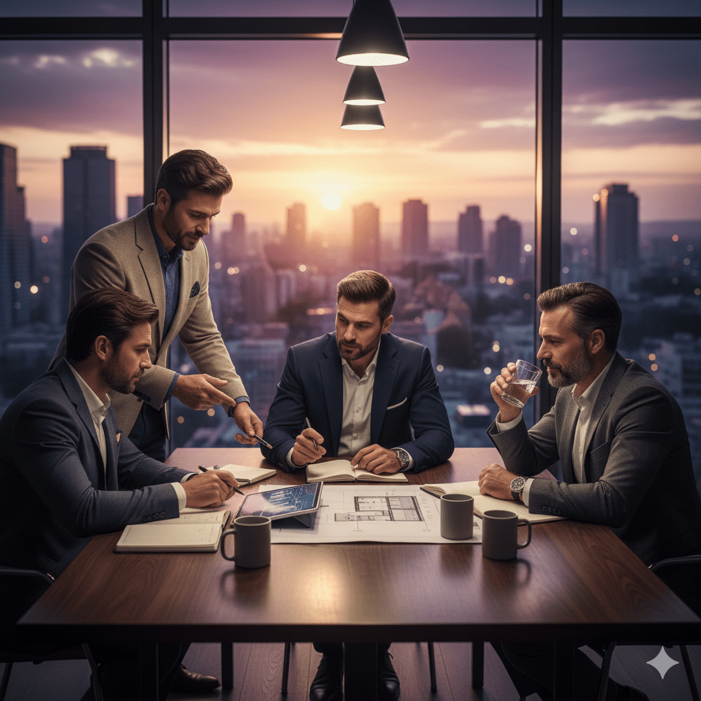 Homens de sucesso em um círculo social de alta performance